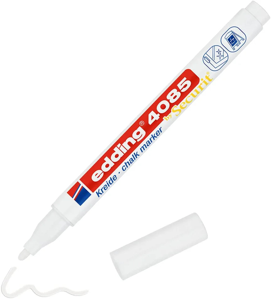 edding 4085 Kreidemarker - weiß - 1 Kreidestift - Rundspitze 1-2 mm - dünner Kreidestift für Tafel abwischbar - zum Beschriften von Fenster, Glas, Spiegel - Tafelstift mit deckenden Farben DER TOMATENFLÜSTERER