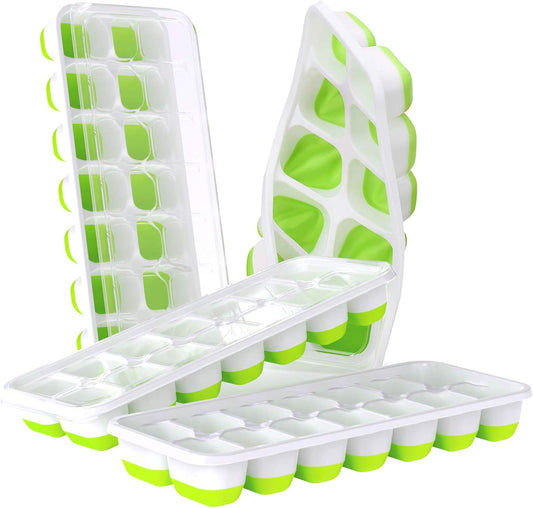 DOQAUS Eiswürfelform 4 PACK [LFGB-Zertifiziert & BPA-Frei] Silikon Eiswürfelbehälter [mit Auslaufsichere Deckel & Stapelbar] Babybrei Einfrieren Behälter 56 Eiswürfel für Babybrei, Whisk, Fruity DER TOMATENFLÜSTERER