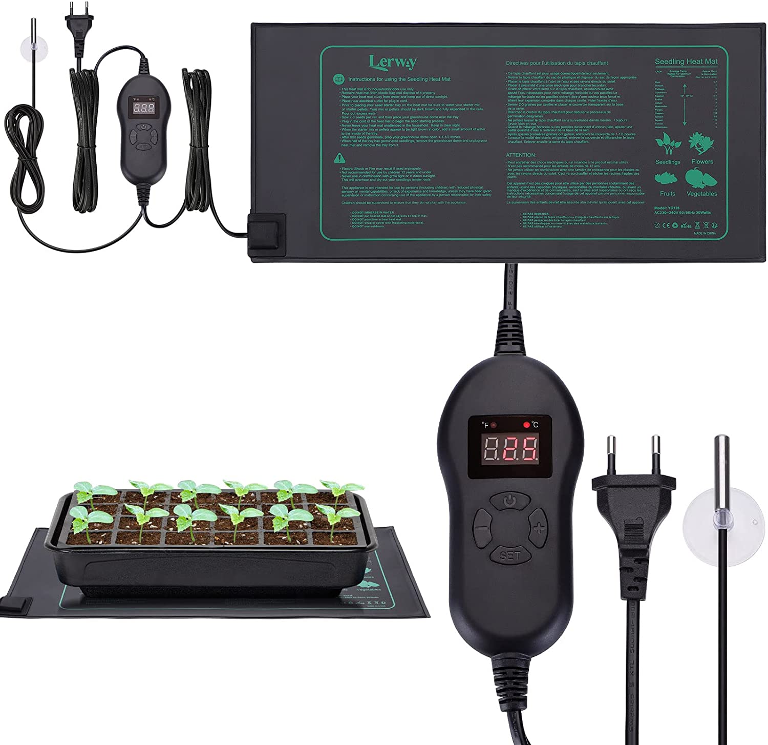 LERWAY Heizmatte mit Thermostat Zimmergewächshaus Wärmematte Reptil Dragon Temperatur Heizkissen Amphibien Pet Mat Wärmer Bett Matte, 20,75"x10" Zoll, 30Watt DER TOMATENFLÜSTERER