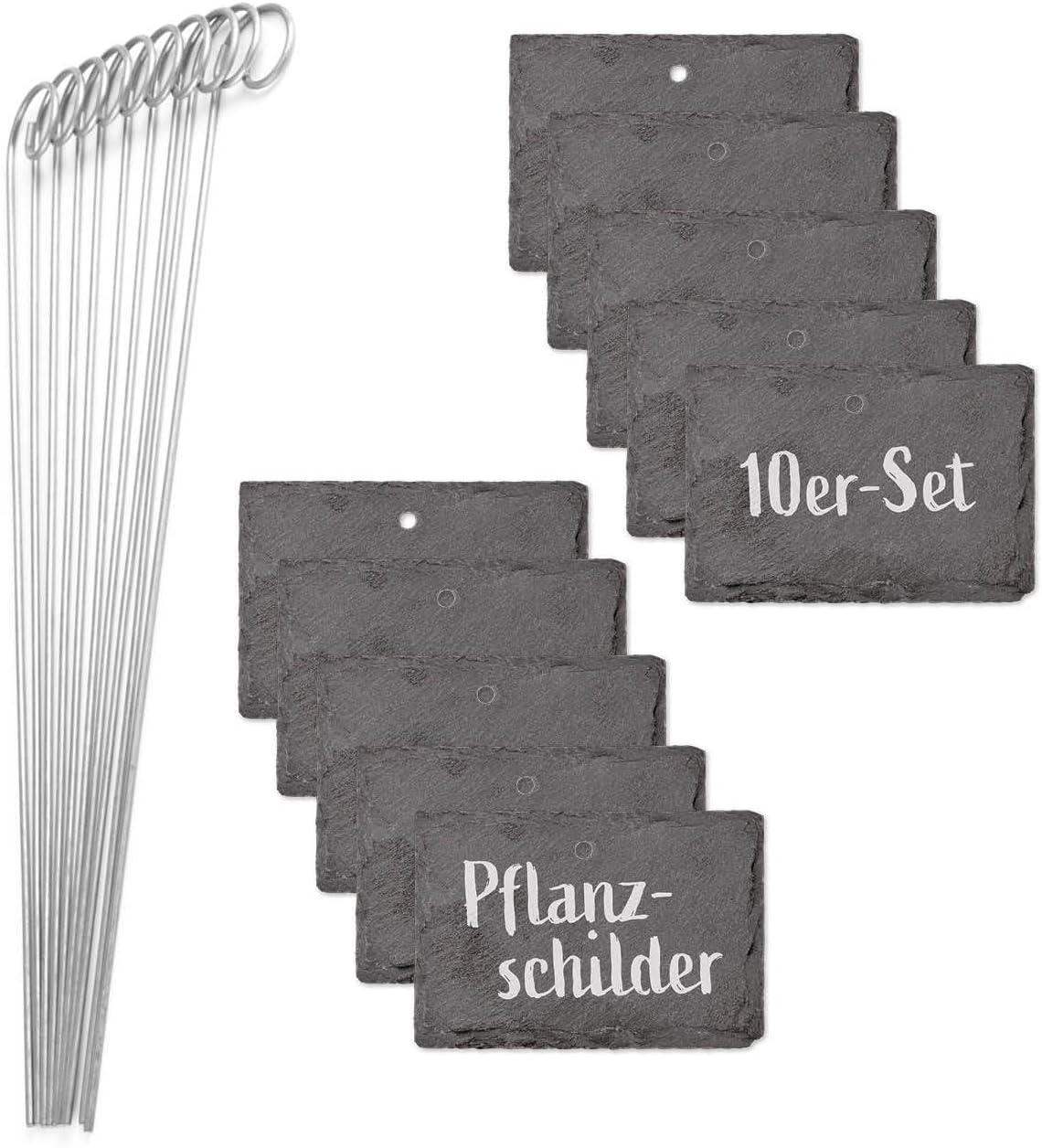 Schiefer-Pflanzschilder - 10er Set | Witterungsbeständig, Wiederverwendbar | Individuelles Beschriften von Pflanzen, Kräutern & Blumen | Mit Erdspießen aus Stahl | Maße 10 x 7 x 0,5 cm [Eckig] DER TOMATENFLÜSTERER